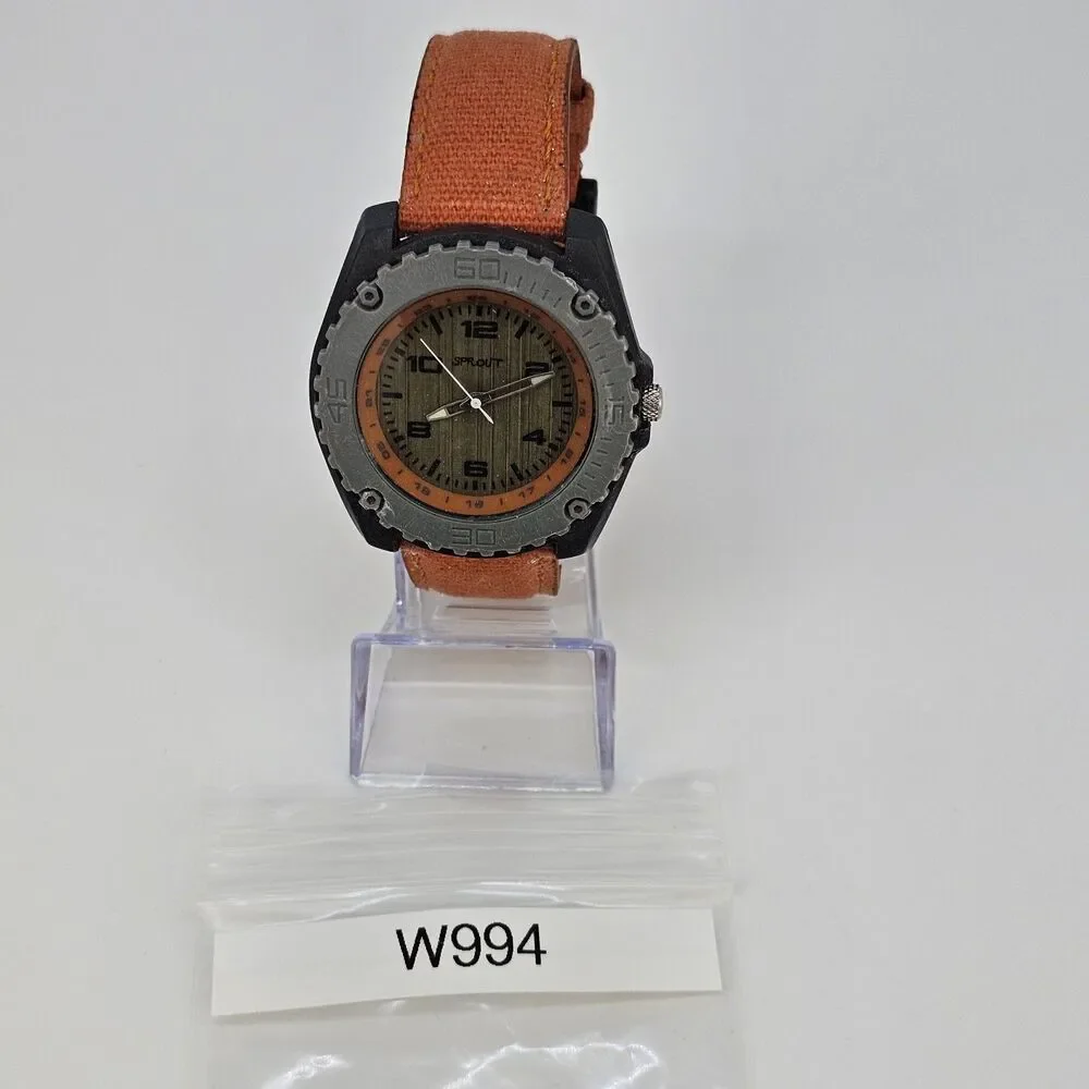 Men's Sprout Watch 42MM Brown Dial Orange Canvas‎ Band Straps New Battery